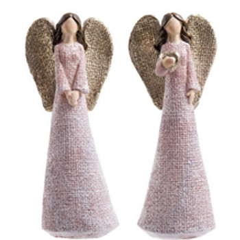 Dekorace stojící anděl 18cm - růžový