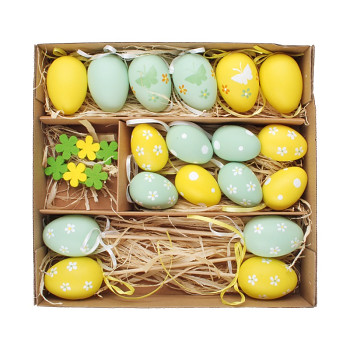 Sada 24 ks - plastová vajíček mix velikostí, dekorace v krabičce